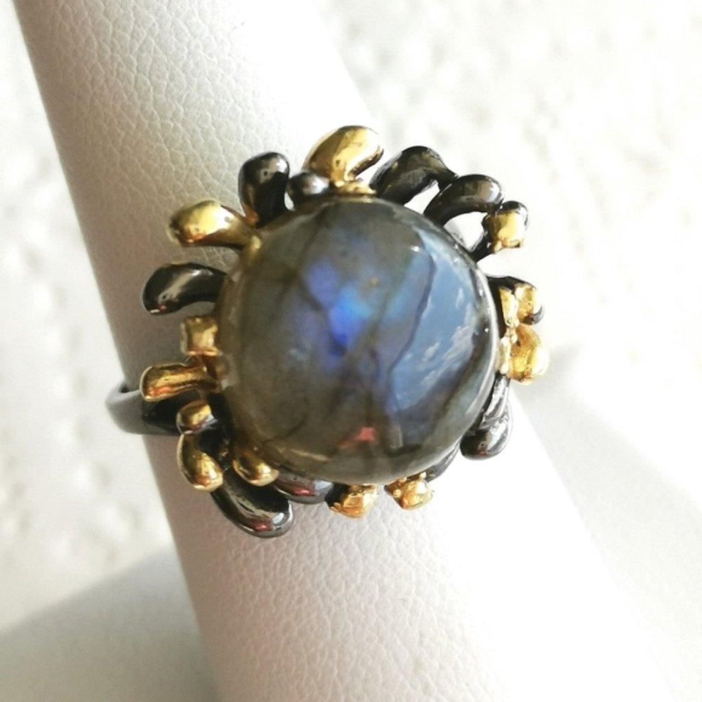 NWT, labradorite sterling silver 14k gold ring